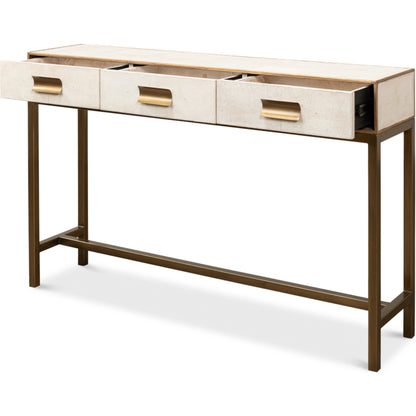 Gideon Shagreen Console Table by Sarreid Ltd.. Made from wood, leather in a transitional style.