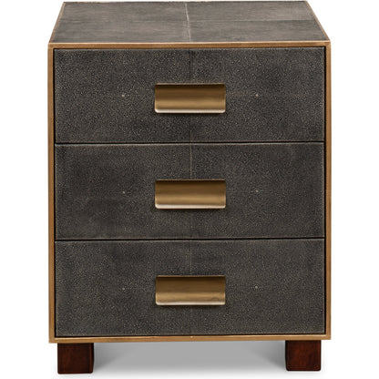 Gideon Shagreen 3 Drawer Side Table by Sarreid Ltd.. Made from wood, leather in a transitional style.
