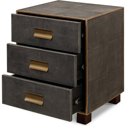 Gideon Shagreen 3 Drawer Side Table by Sarreid Ltd.. Made from wood, leather in a transitional style.
