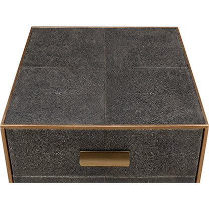 Gideon Shagreen 3 Drawer Side Table by Sarreid Ltd.. Made from wood, leather in a transitional style.