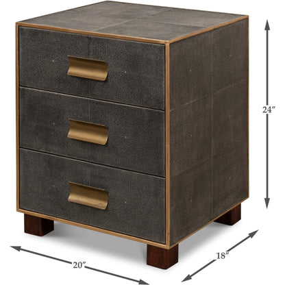 Gideon Shagreen 3 Drawer Side Table by Sarreid Ltd.. Made from wood, leather in a transitional style.