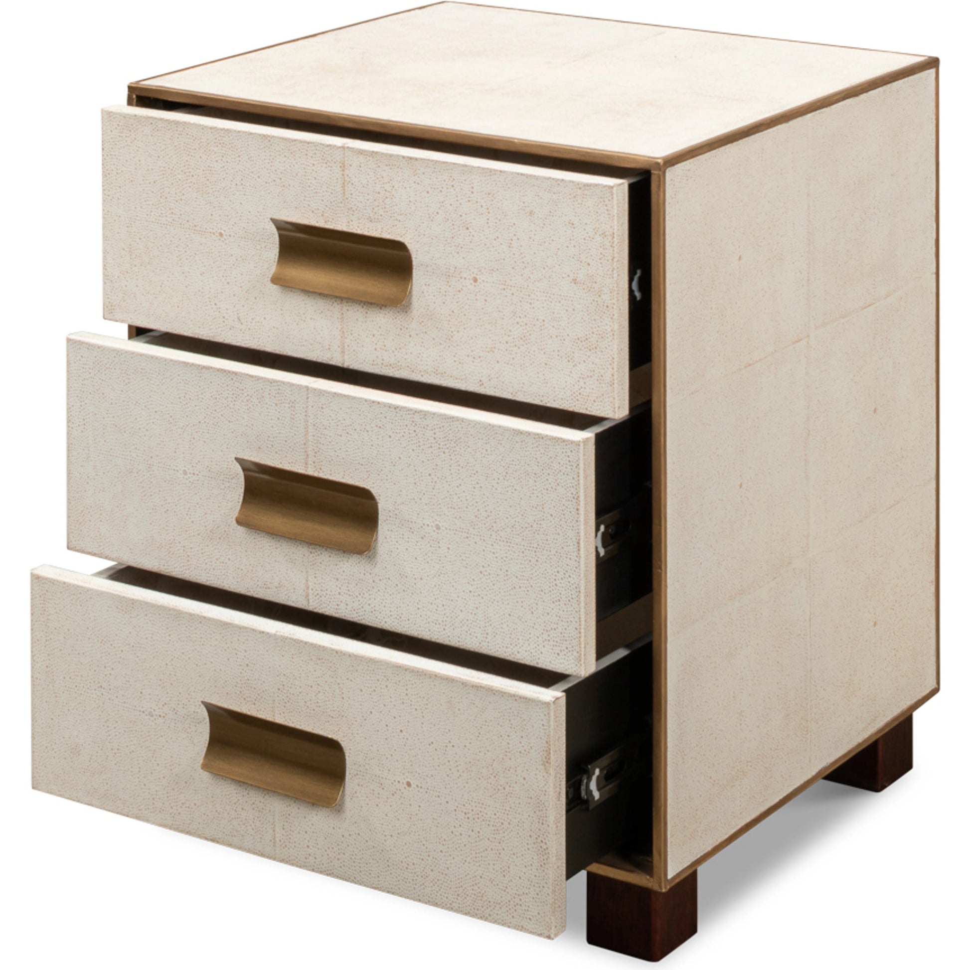 Gideon Shagreen 3 Drawer Side Table by Sarreid Ltd.. Made from wood, leather in a transitional style.