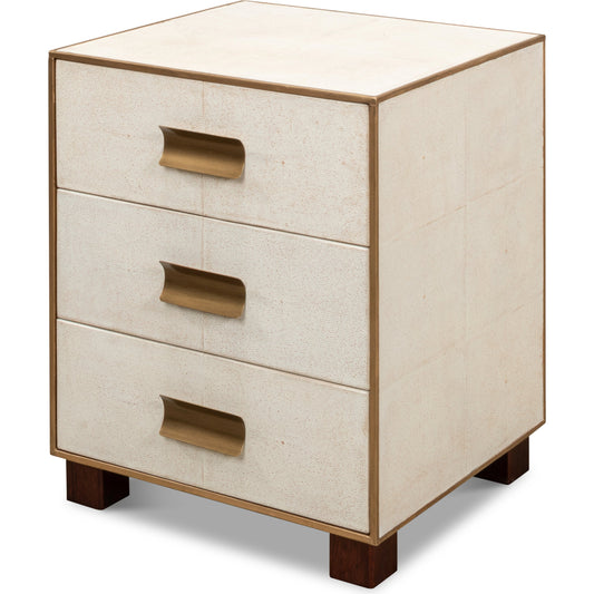 Gideon Shagreen 3 Drawer Side Table by Sarreid Ltd.. Made from wood, leather in a transitional style.