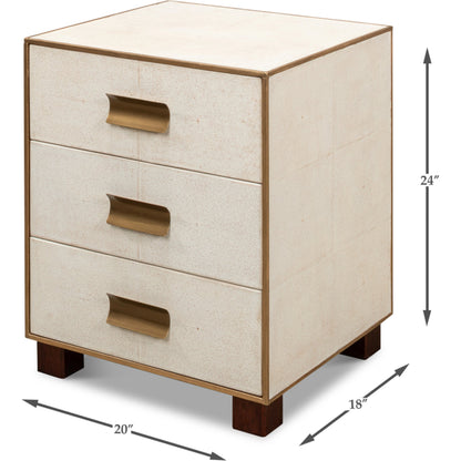 Gideon Shagreen 3 Drawer Side Table by Sarreid Ltd.. Made from wood, leather in a transitional style.