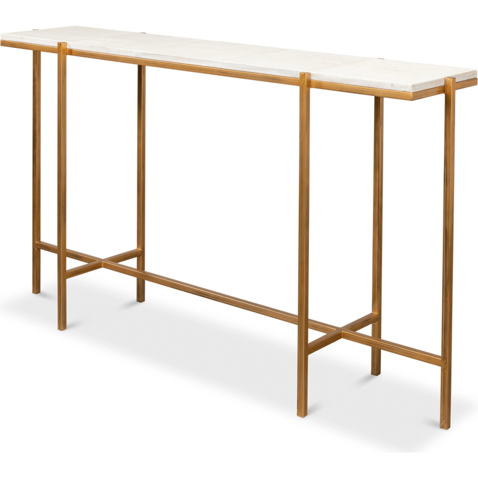 Osprey White Shagreen Console Table by Sarreid Ltd. in osprey white. Made from iron, leather in a modern style.