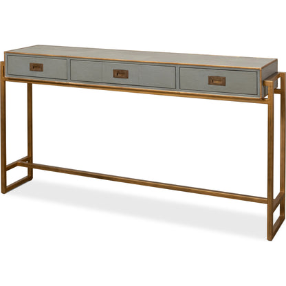 Leaf Shagreen Console Table by Sarreid Ltd. in leaf. Made from iron, leather in a modern style.