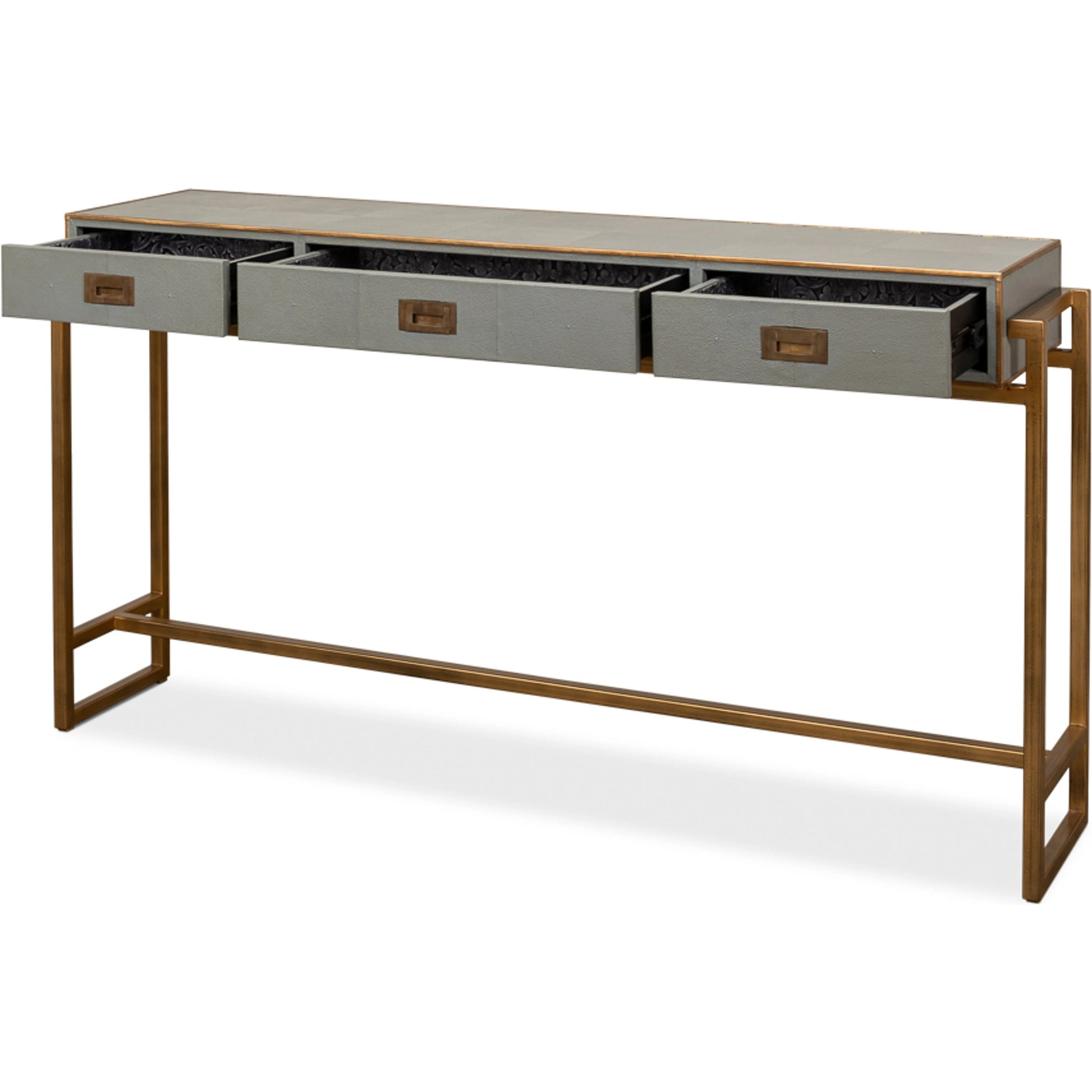 Leaf Shagreen Console Table by Sarreid Ltd. in leaf. Made from iron, leather in a modern style.