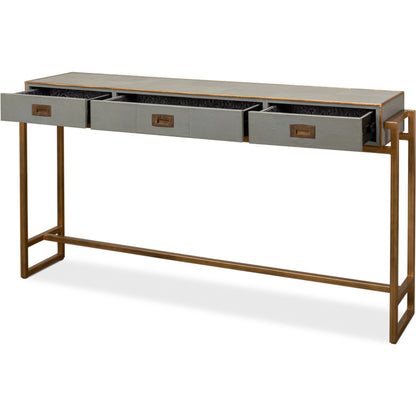 Leaf Shagreen Console Table by Sarreid Ltd. in leaf. Made from iron, leather in a modern style.