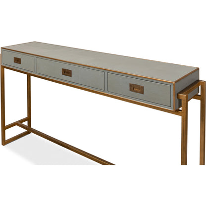Leaf Shagreen Console Table by Sarreid Ltd. in leaf. Made from iron, leather in a modern style.
