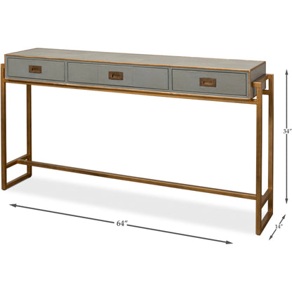 Leaf Shagreen Console Table by Sarreid Ltd. in leaf. Made from iron, leather in a modern style.