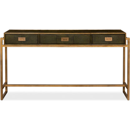 Leaf Shagreen Console Table by Sarreid Ltd. in leaf. Made from iron, leather in a modern style.