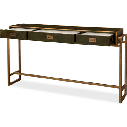 Leaf Shagreen Console Table by Sarreid Ltd. in leaf. Made from iron, leather in a modern style.