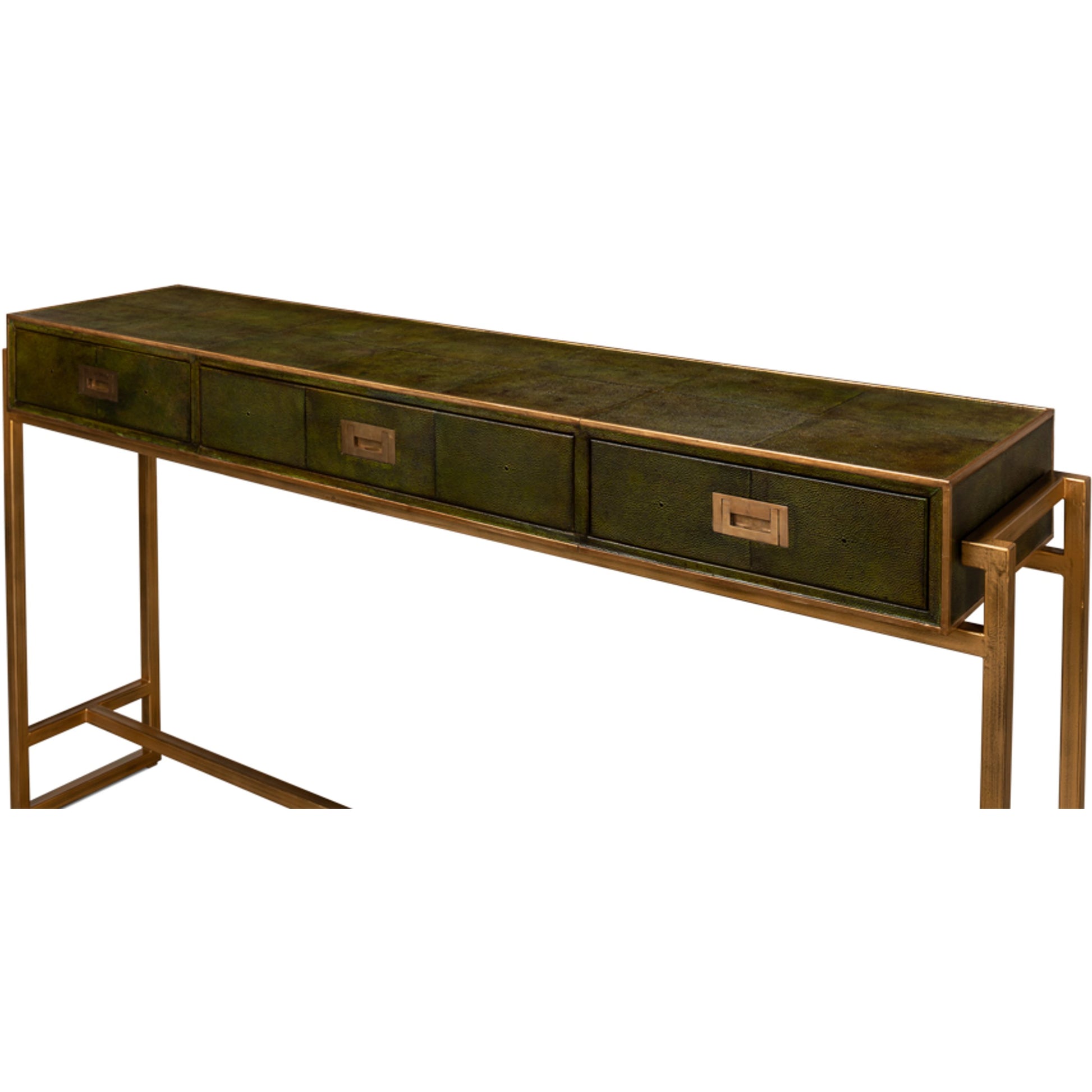 Leaf Shagreen Console Table by Sarreid Ltd. in leaf. Made from iron, leather in a modern style.