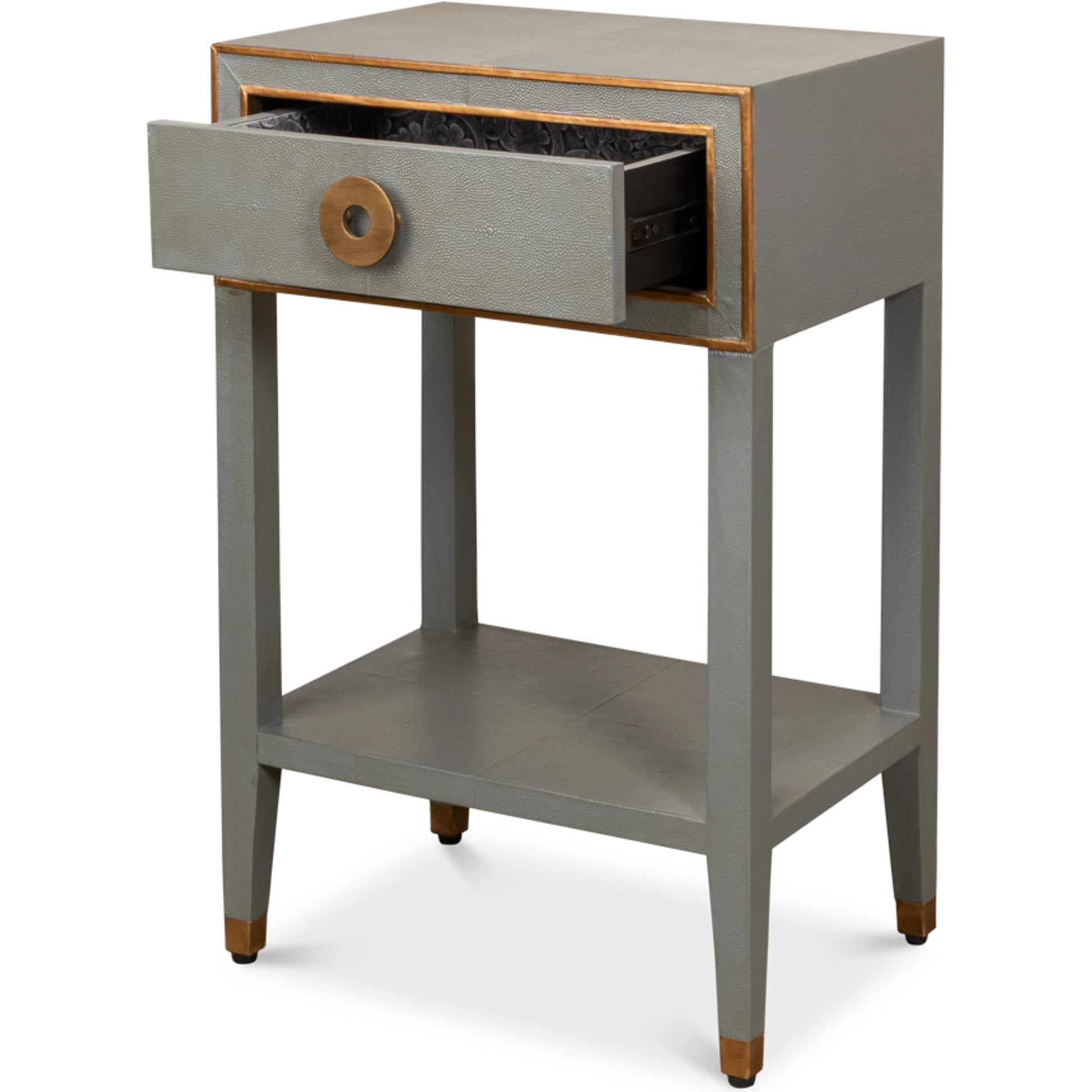 Gabriella Shagreen Nightstand by Sarreid Ltd.. Made from iron, leather in a modern style.