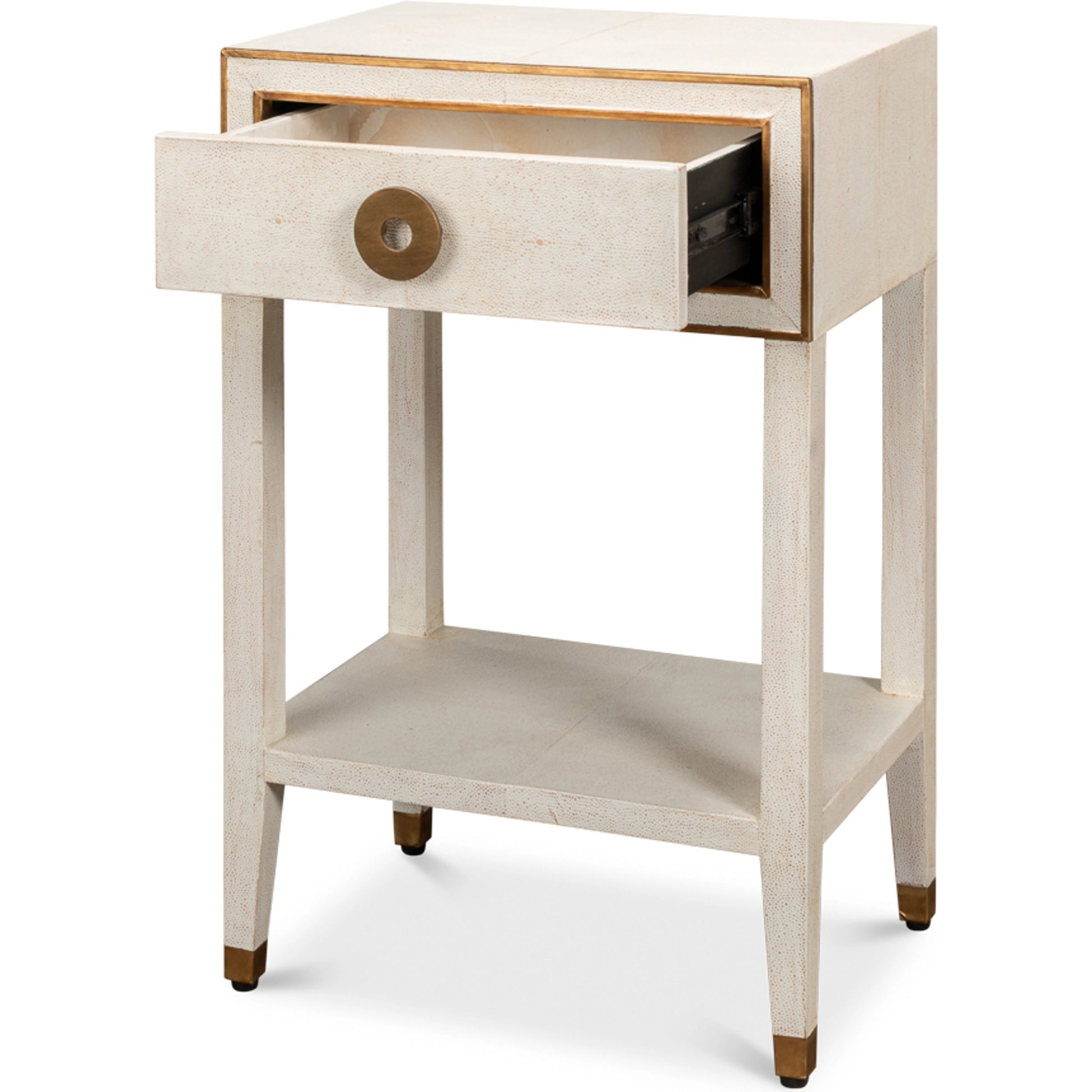 Gabriella Shagreen Nightstand by Sarreid Ltd.. Made from iron, leather in a modern style.