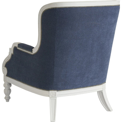 Kamari Chair by Barclay Butera in blue and white. Made from mahogany, fabric in a unique style.