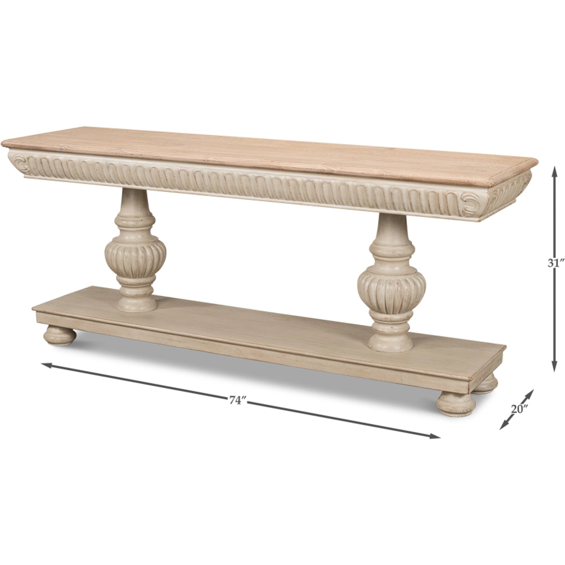 Hugo Console by Sarreid Ltd.. Made from pine in a traditional style.