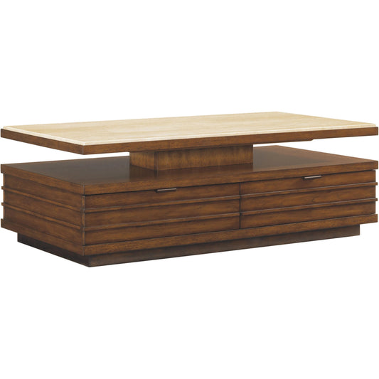 Solstice Cocktail Table With Stone Top by Tommy Bahama Home in bali. Made from hickory, stone, fabric in a unique style.