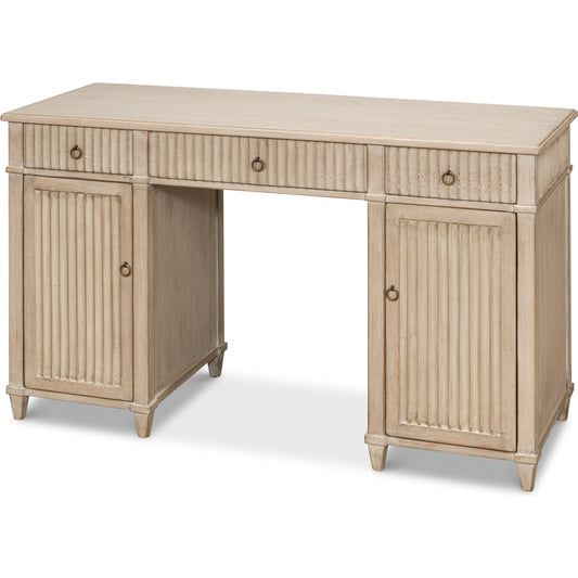 Inspire Desk by Sarreid Ltd. in stone grey. Made from pine in a modern style.