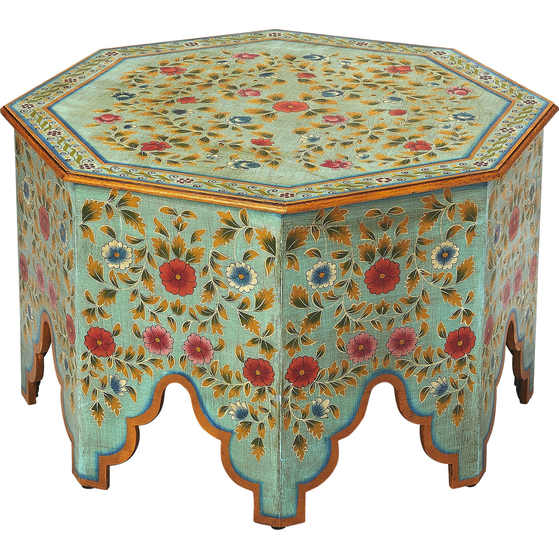 Priya Hand Painted Coffee Table by Butler Specialty Company in green and artifacts. Made from merranti wood solids, mdf, hand painted design in a eclectic & global style.