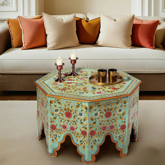 Priya Hand Painted Coffee Table by Butler Specialty Company in green and artifacts. Made from merranti wood solids, mdf, hand painted design in a eclectic & global style.