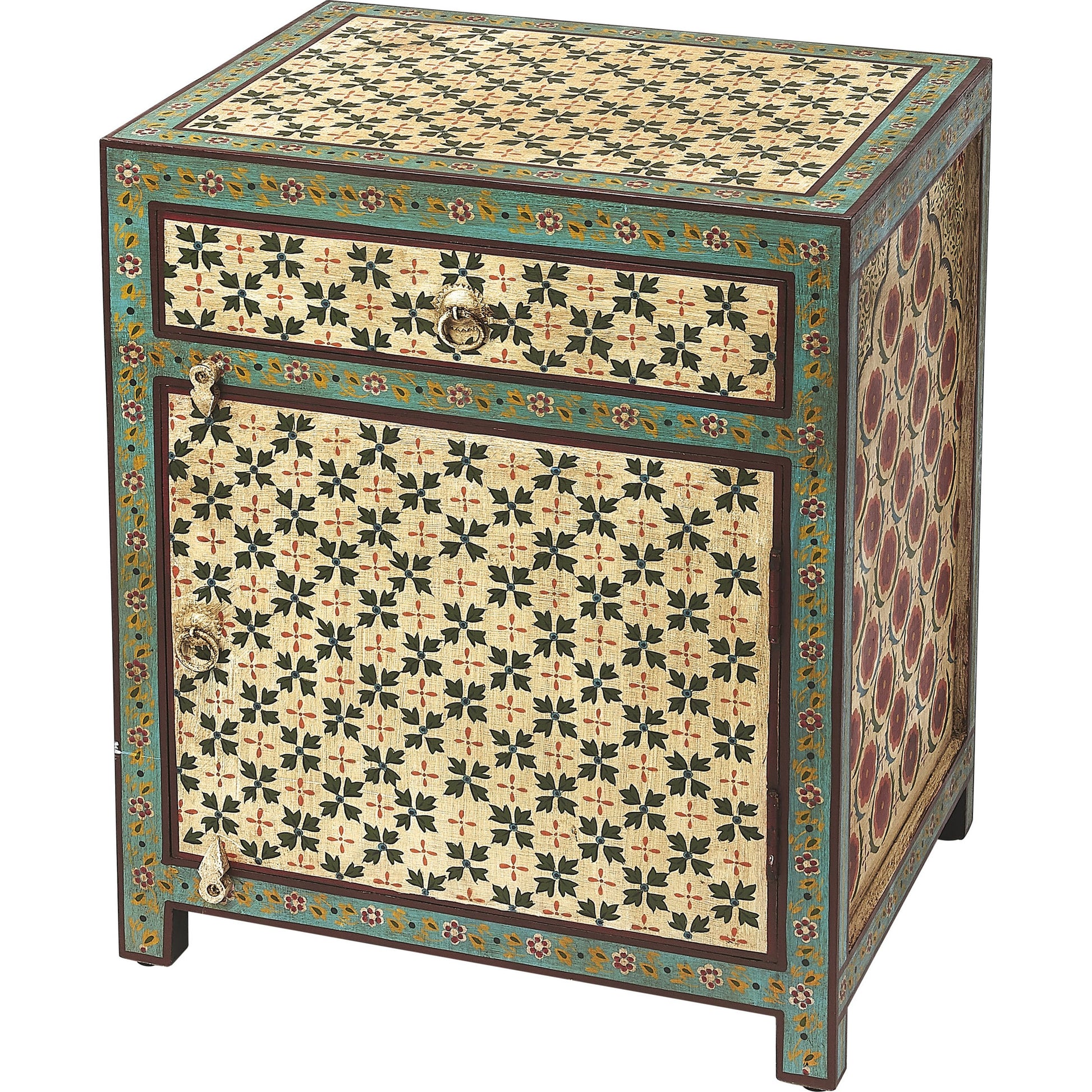 Perna Hand Painted Chest by Butler Specialty Company in multi-color and artifacts. Made from merranti wood solids, mdf, hand painted design in a cottage & farmhouse style.