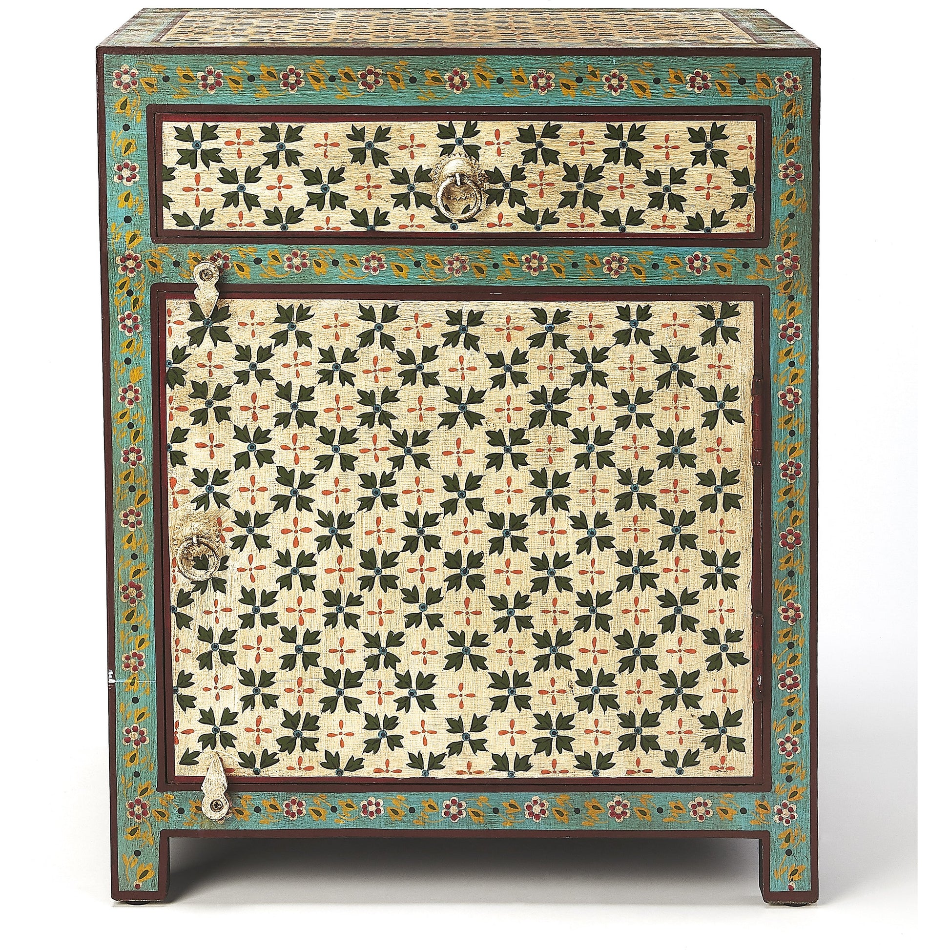 Perna Hand Painted Chest by Butler Specialty Company in multi-color and artifacts. Made from merranti wood solids, mdf, hand painted design in a cottage & farmhouse style.