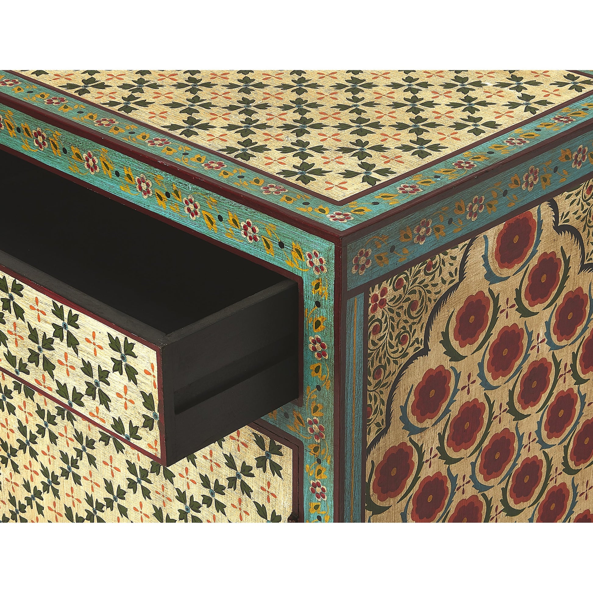 Perna Hand Painted Chest by Butler Specialty Company in multi-color and artifacts. Made from merranti wood solids, mdf, hand painted design in a cottage & farmhouse style.