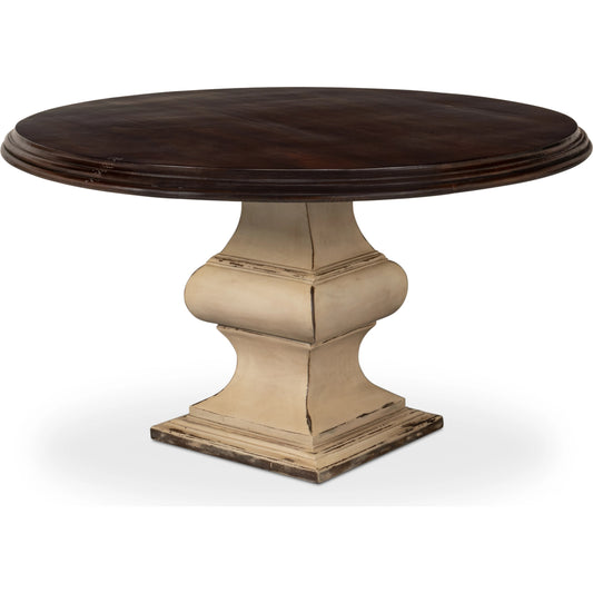 Elias Dining Table by Sarreid Ltd. in cream & brown. Made from mango wood in a traditional style.