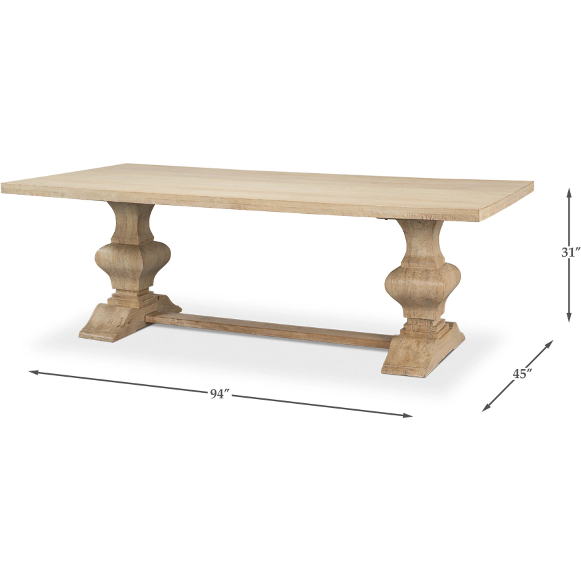 Wesley Dining Table by Sarreid Ltd. in sienna. Made from mango wood in a traditional style.