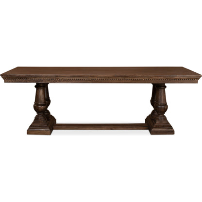 Joshua Pedestal Dining Table by Sarreid Ltd. in walnut. Made from mango wood in a traditional style.