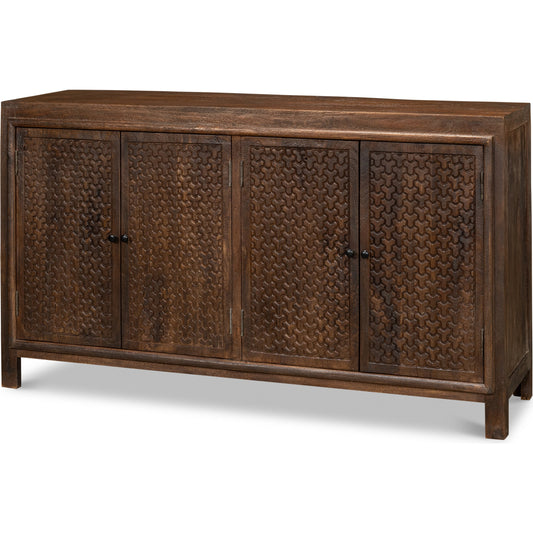 Battle Chainmail 4 Door Sideboard by Sarreid Ltd. in brown. Made from mango wood in a cottage & farmhouse style.