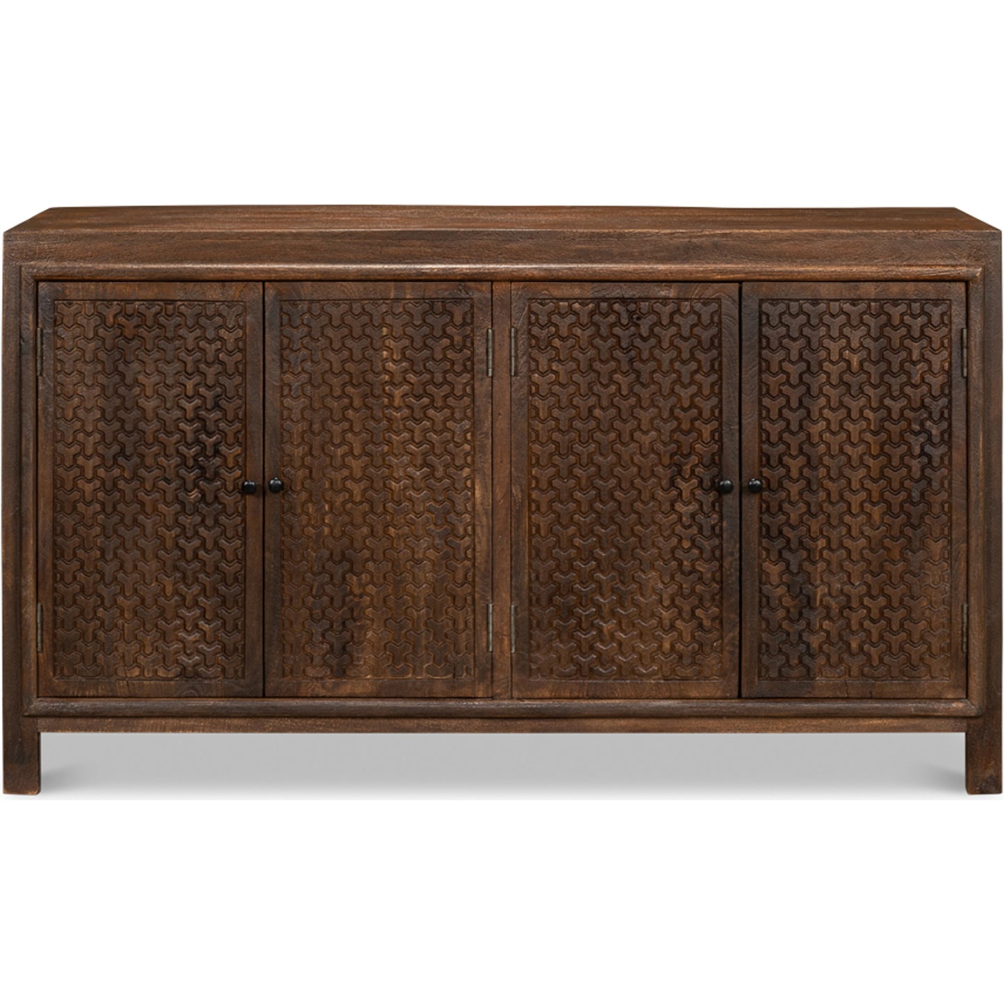 002 SI-1998500 | Additional Silo | Battle Chainmail 4 Door Sideboard by Sarreid Ltd. in brown. Made from mango wood in a cottage & farmhouse style.