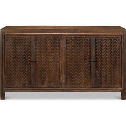 Battle Chainmail 4 Door Sideboard by Sarreid Ltd. in brown. Made from mango wood in a cottage & farmhouse style.