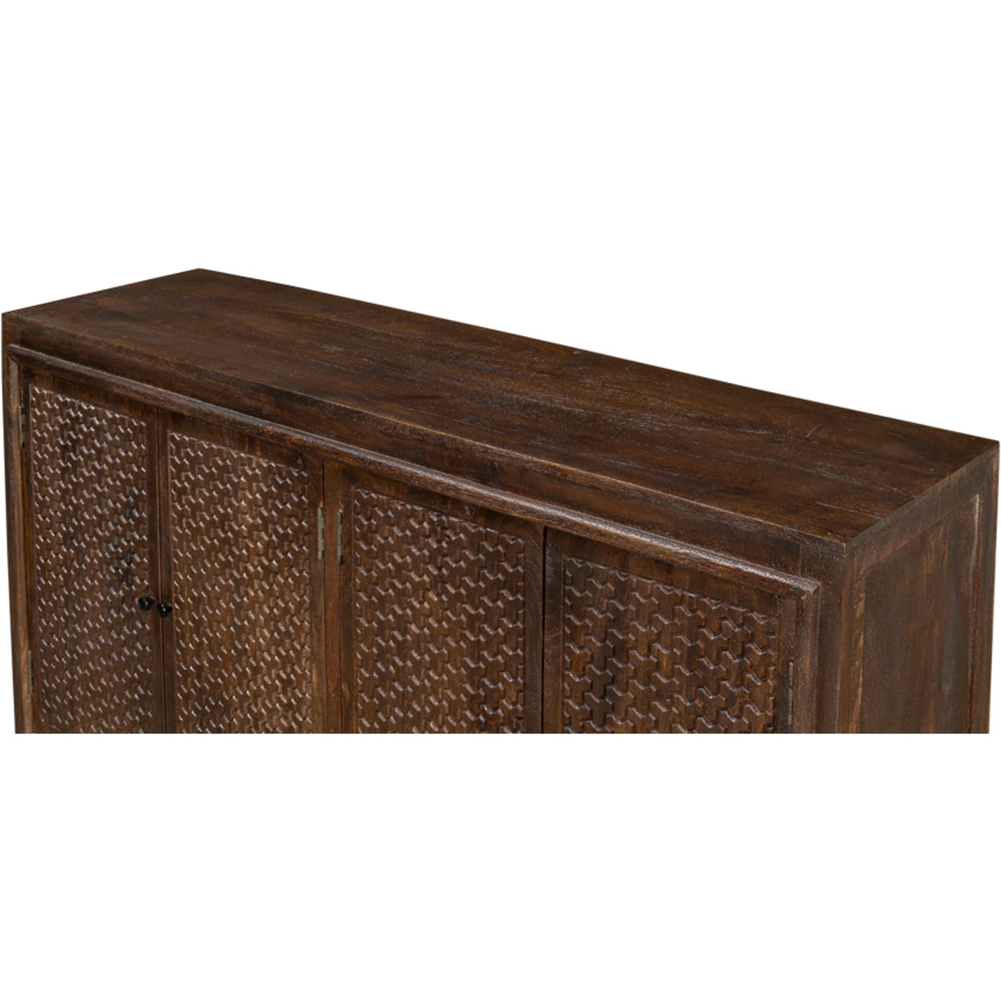 005 SI-1998500 | Closeup | Battle Chainmail 4 Door Sideboard by Sarreid Ltd. in brown. Made from mango wood in a cottage & farmhouse style.