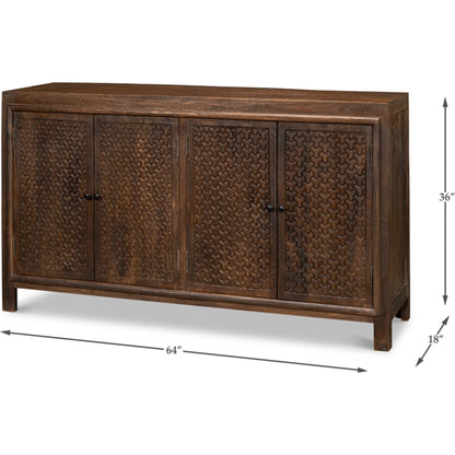 Battle Chainmail 4 Door Sideboard by Sarreid Ltd. in brown. Made from mango wood in a cottage & farmhouse style.