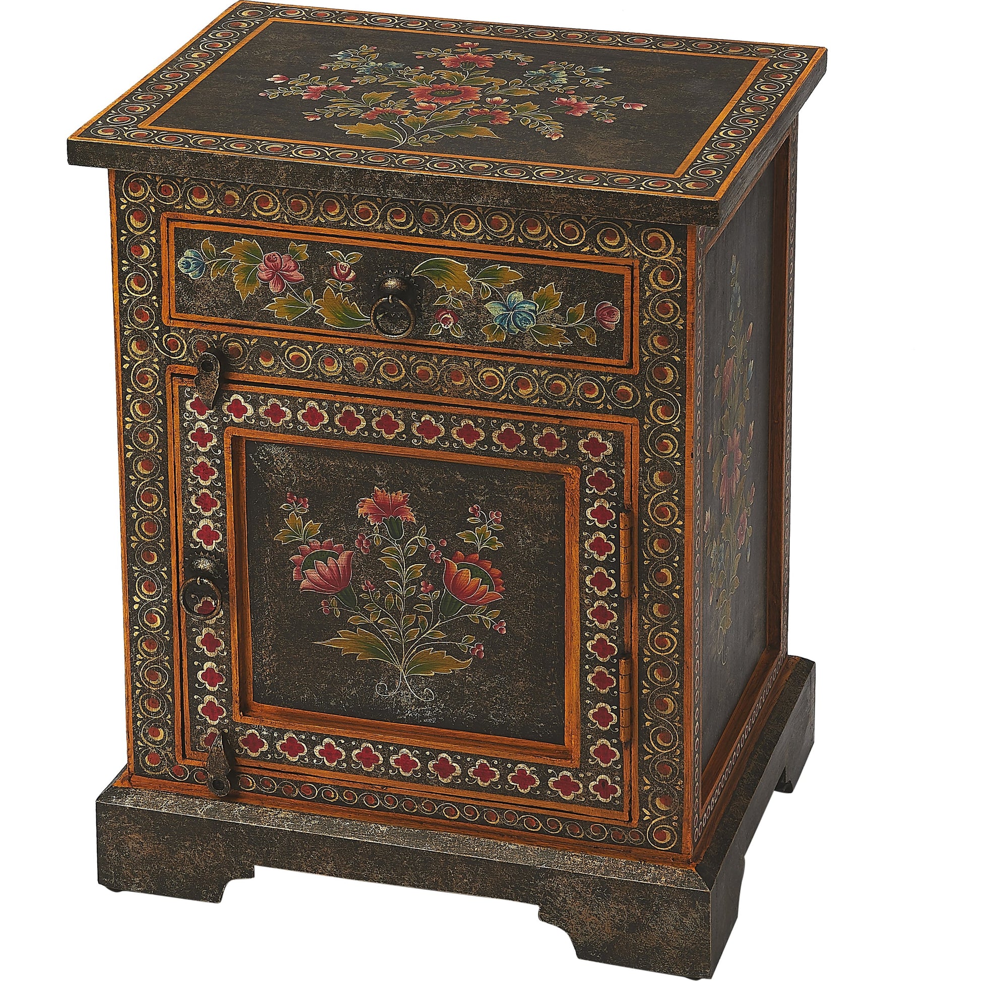 Bihar Hand Painted Chest by Butler Specialty Company in multi-color and artifacts. Made from merranti wood solids, mdf, hand painted design in a eclectic & global style.