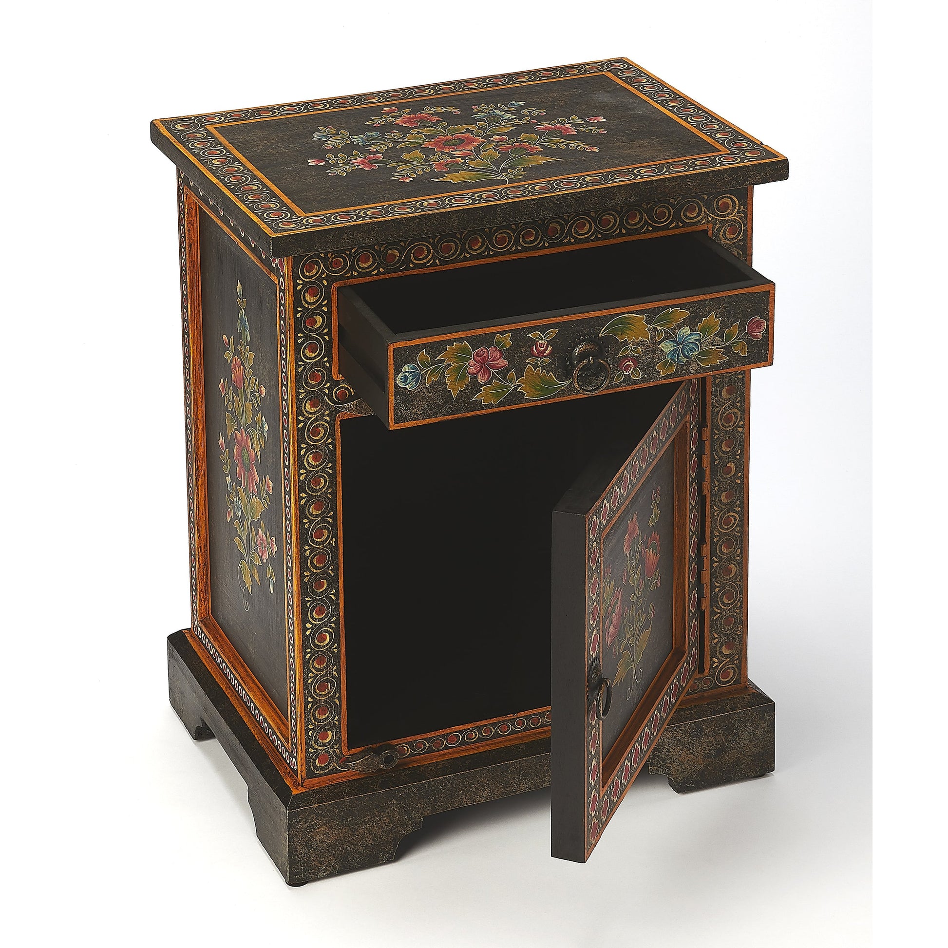 Bihar Hand Painted Chest by Butler Specialty Company in multi-color and artifacts. Made from merranti wood solids, mdf, hand painted design in a eclectic & global style.