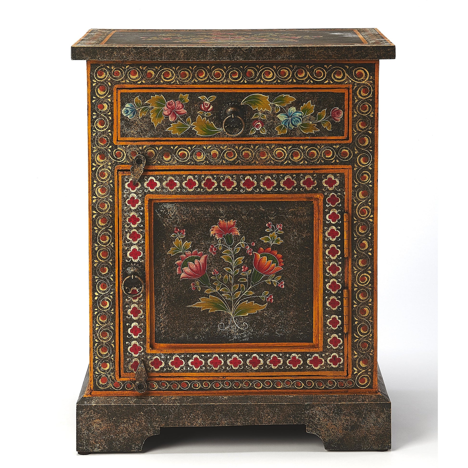 Bihar Hand Painted Chest by Butler Specialty Company in multi-color and artifacts. Made from merranti wood solids, mdf, hand painted design in a eclectic & global style.