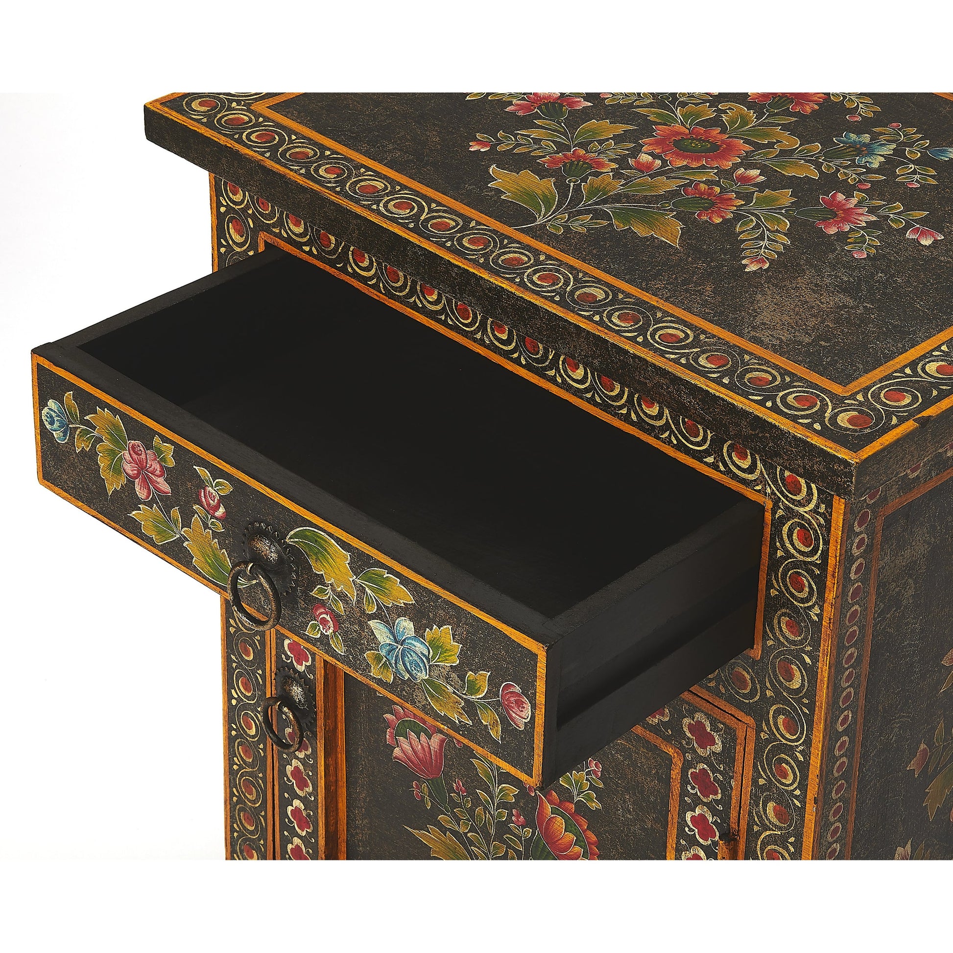Bihar Hand Painted Chest by Butler Specialty Company in multi-color and artifacts. Made from merranti wood solids, mdf, hand painted design in a eclectic & global style.