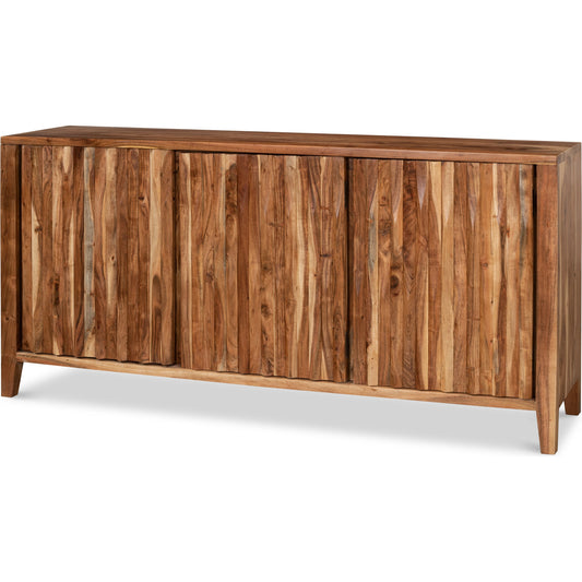 Facet Three Door Sideboard by Sarreid Ltd. in light brown. Made from acacia in a modern style.