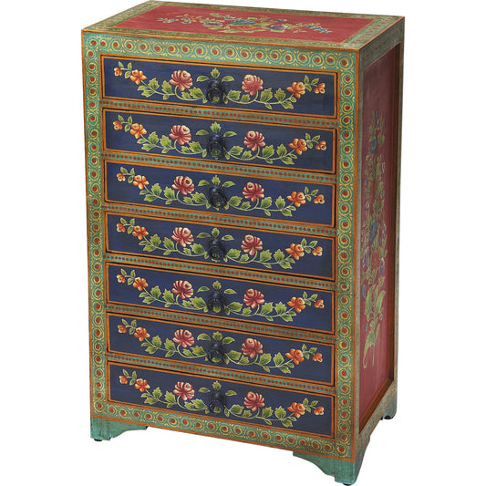 Zara Hand Painted Chest by Butler Specialty Company in multi-color and artifacts. Made from merranti wood solids, mdf, hand painted design in a cottage & farmhouse style.