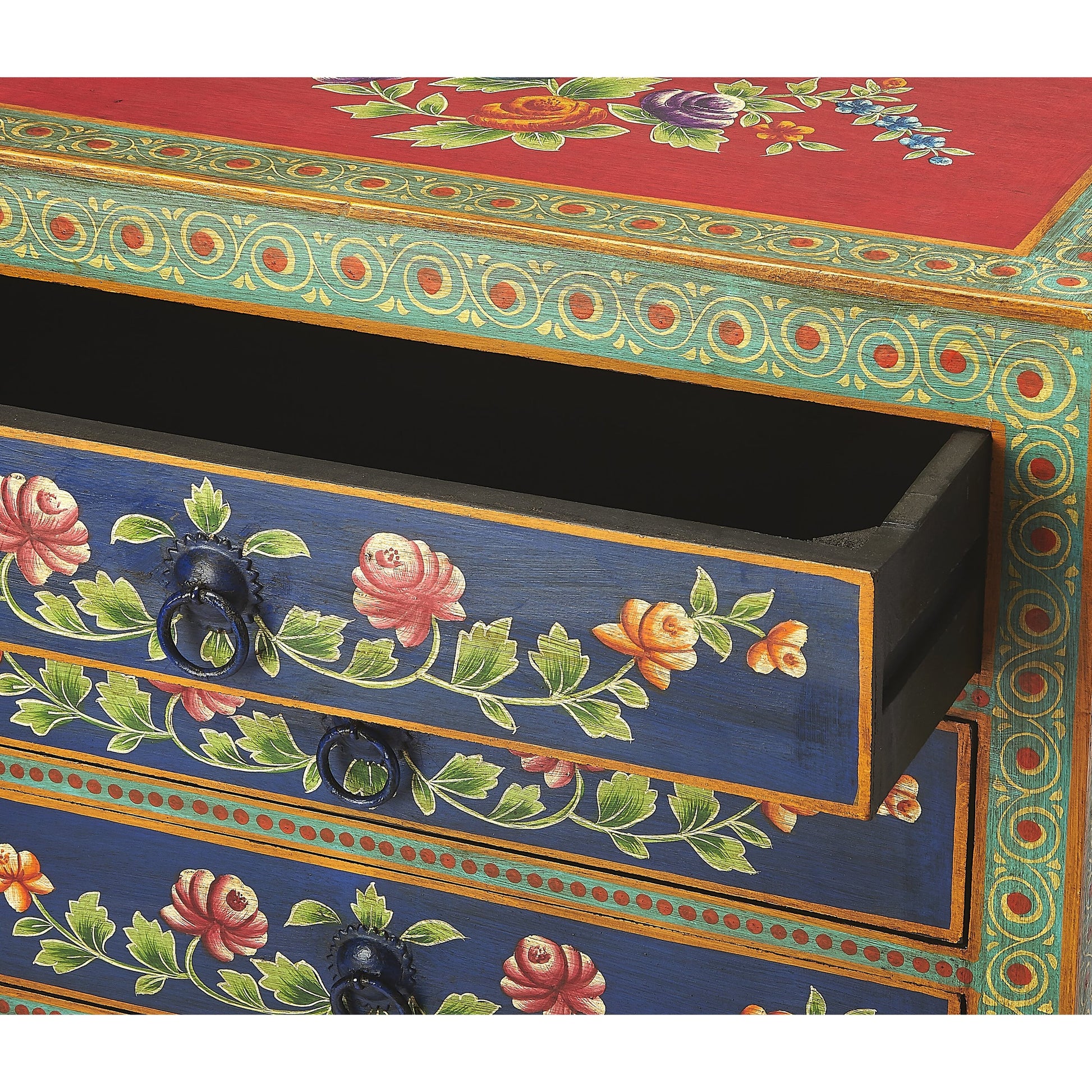 Zara Hand Painted Chest by Butler Specialty Company in multi-color and artifacts. Made from merranti wood solids, mdf, hand painted design in a cottage & farmhouse style.