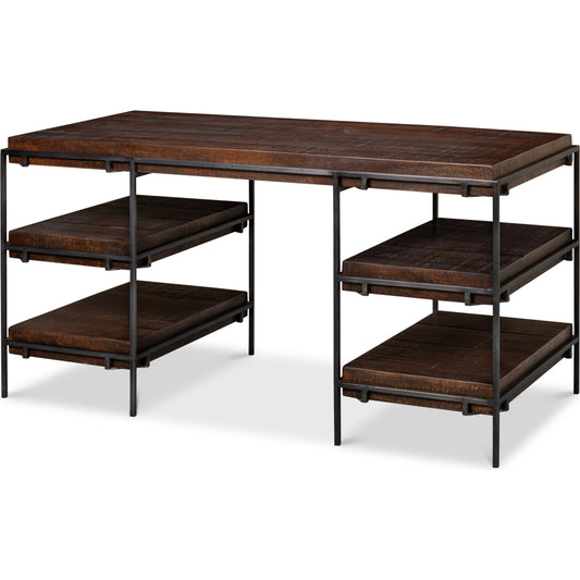 Ernest Desk by Sarreid Ltd. in ascot. Made from mango wood iron in a modern style.