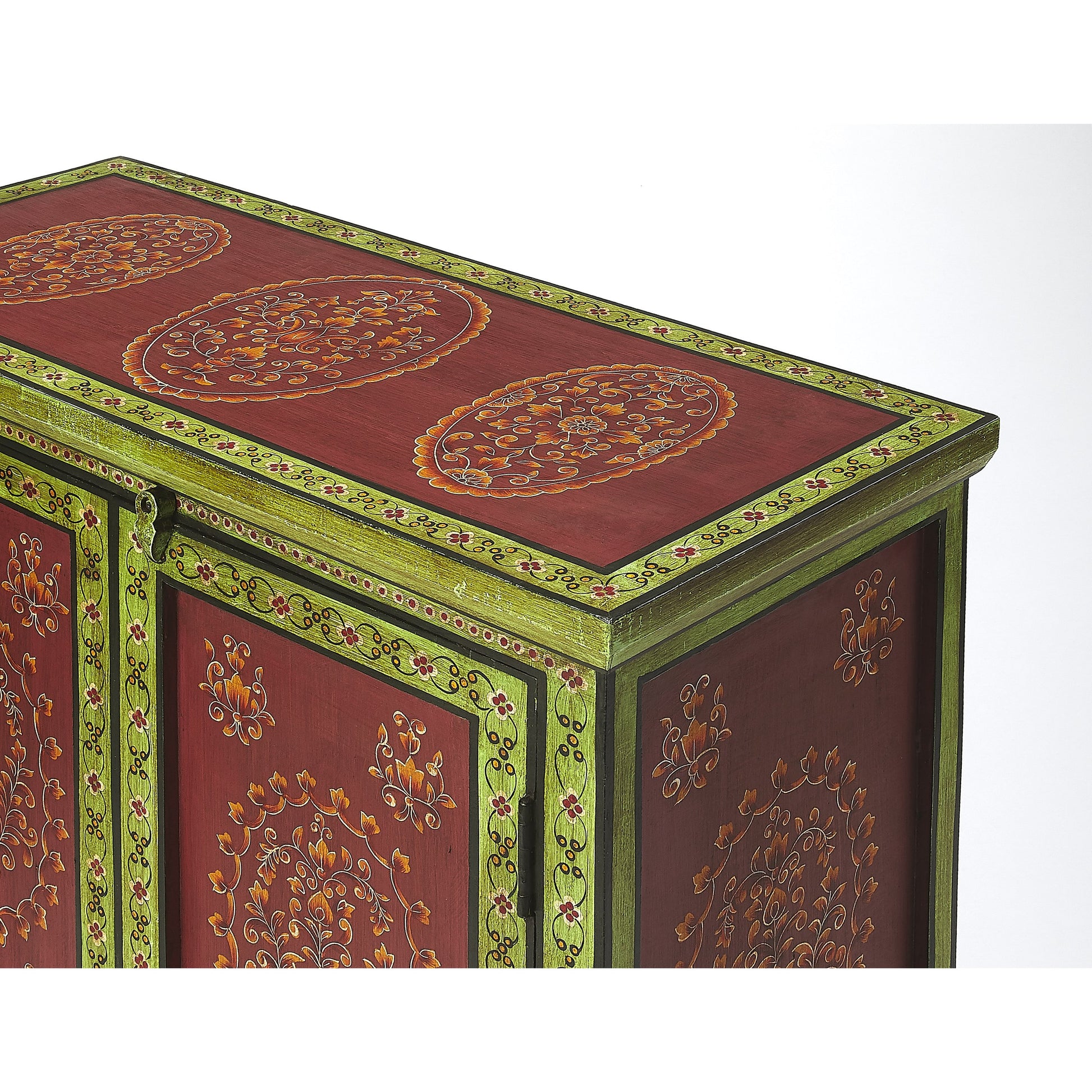Disha Hand Painted Chest by Butler Specialty Company in multi-color and artifacts. Made from merranti wood solids, mdf, hand painted design in a eclectic & global style.
