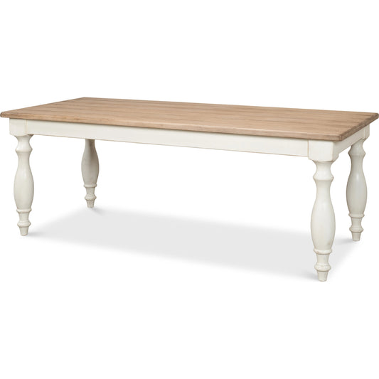 Brie Dining Table by Sarreid Ltd. in antique white. Made from reclaimed pine in a traditional style.