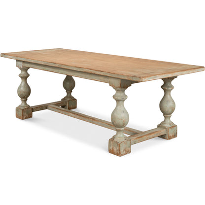 Owen Dining Table by Sarreid Ltd. in antique white. Made from reclaimed pine in a traditional style.