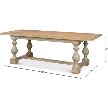 Owen Dining Table by Sarreid Ltd. in antique white. Made from reclaimed pine in a traditional style.