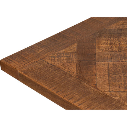 Paige Parquet Top Dining Table by Sarreid Ltd. in brown. Made from mango, powder coated legs in a modern style.