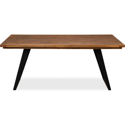 Paige Parquet Top Dining Table by Sarreid Ltd. in brown. Made from mango, powder coated legs in a modern style.